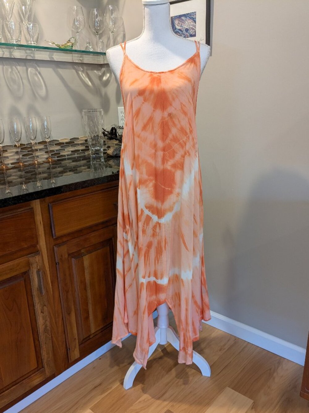 NEW Tie Dye Coverup Swimsuit Cover up Dress Handkerchief Hem Strappy Back NWT